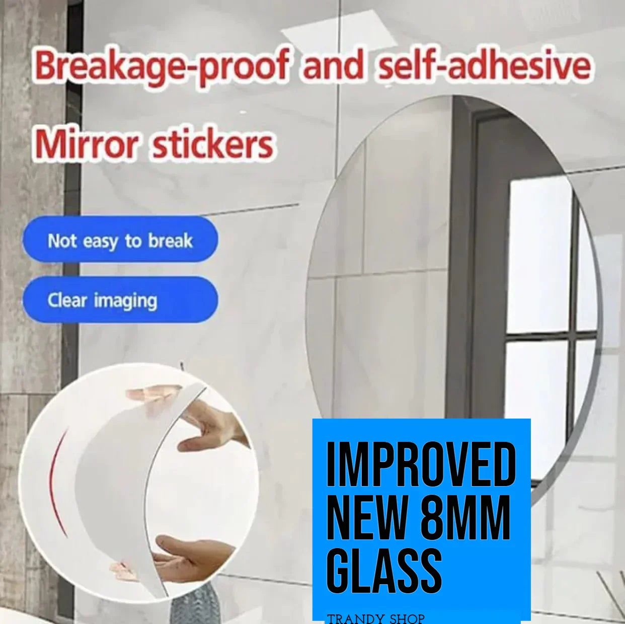 SELF-ADHESIVE OVAL MIRROR WALL STICKERS