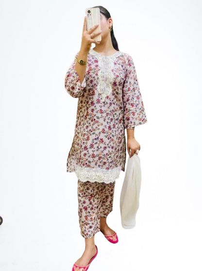 DIGITAL LAWN STITCHED 2PC WITH EBROIDERED NECKLINE